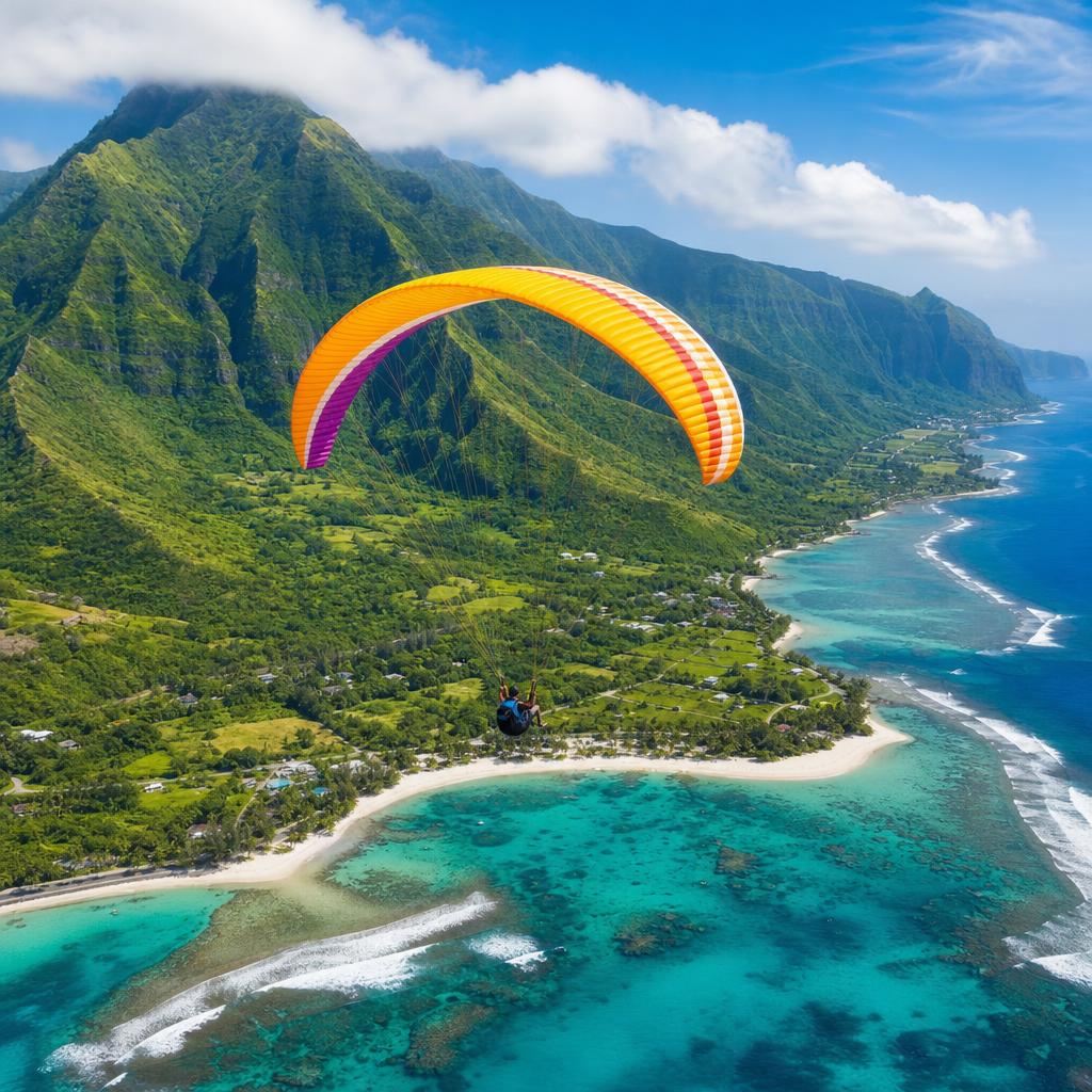 Saut en parapente au-dessus du lagon